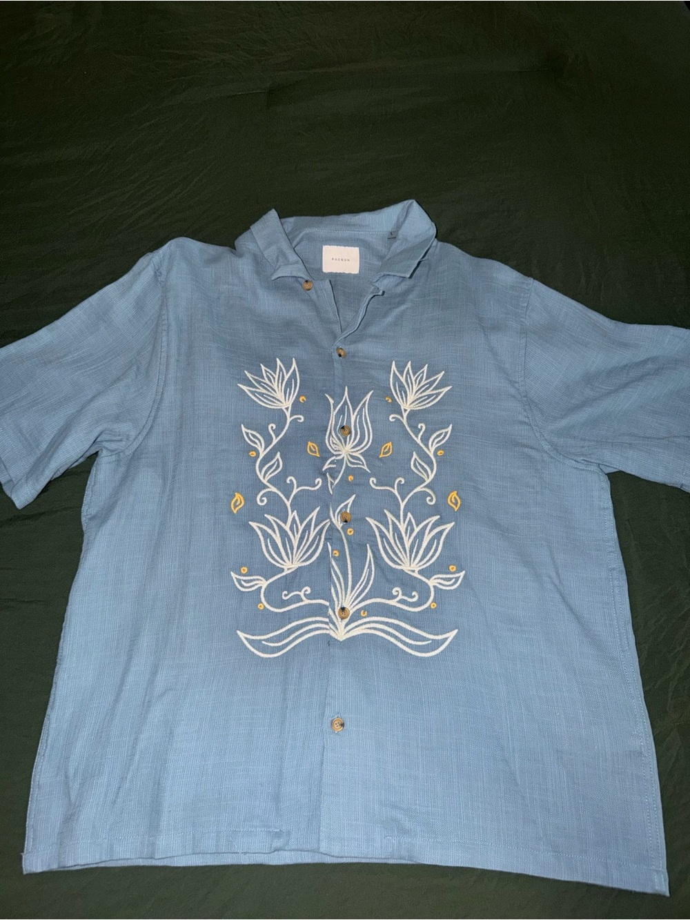 PacSun Light Blue Short-Sleeve Embroidered Button-Down Shirt